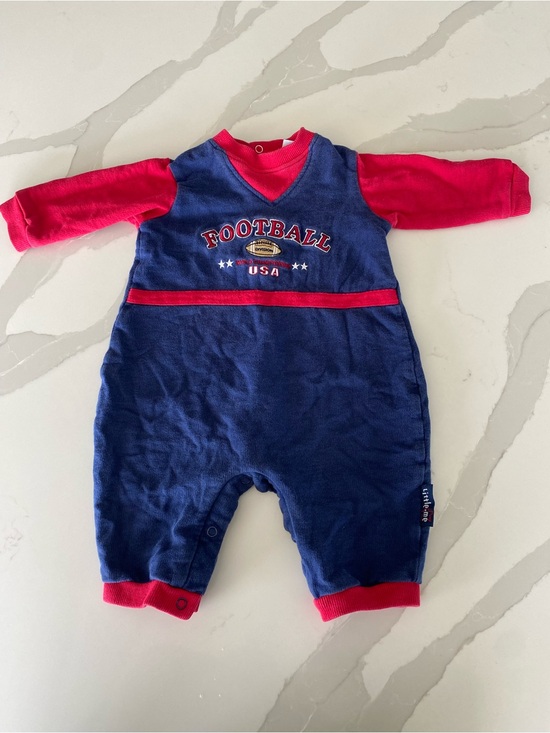 Little Me Other - VTG 80’s 90’s Little Me 6 Months USA 100% cotton Football Embroidered Romper